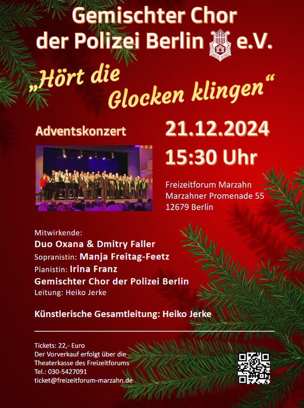 Flyer Weihanchtskonzert 21.12.2024 im Freizeitforum Marzahn